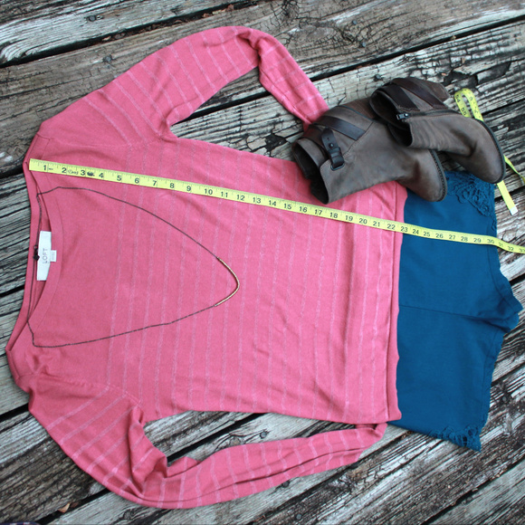 LOFT Springstripe Lightweight Coral Rose Sweater - Picture 5 of 8